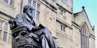 Charles Darwin outside Shrewsbury Library - previously Shrewsbury Boys School